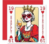 19th Birthday Cards for Women - Queen Playing Card - Happy Birthday Card for 19 Year Old Woman Granddaughter Daughter Niece Sister, 145mm Bday Greeting Cards