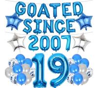 19th Birthday Decorations Boys Banners - 41 Pcs Blue Sliver GOATED SINCE 2007 Banner Decoration Star Number 19 Foil Balloon Confetti Balloons Set for 19 Years Old Boy Party Decor Supplies