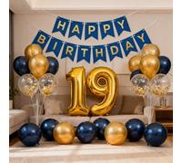 19th Birthday Decorations for Boys, Birthday Banner Number 19 Balloons Metallic Navy Blue Gold Confetti Latex Balloon for Boys Him Son 19 Years Old Birthday Decoration Supplies (19th)