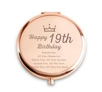 19th Birthday Gifts for Girls, Female Presents for 19 Year Old, Personalised Engraved Compact Mirror Gift for Her Daughter Niece Granddaughter Sister Friend