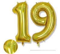19th Birthday Laser Gold Balloons, Large Foil Number 19 Balloons for Women Graduation Decor, 40 Inch Self Inflating Globos Dorados Mylar Balloon 19 for Boys Girls Birthday Party Decorations Supplies