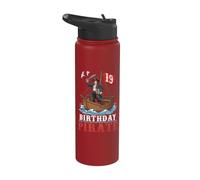 19th Birthday Pirate Boy Ship Flag Captain Party Celebration Stainless Steel Insulated Water Bottle