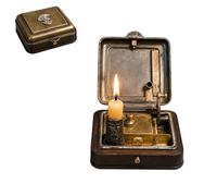 19th Century Mechanical Candle Box, Vintage Wind-Up Pocket Lighter & Candle Holder, Antique Brass Victorian Flame Igniter Candle Box with Mechanical Riser (1Pcs)
