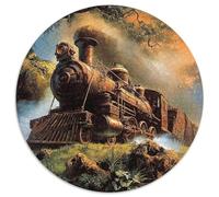 19th Century Steam Locomotive Passing through Dense Forest Jigsaw Puzzles. 1000pcs (67.5x67.5cm) Whimsical Challenge Toy for Educational Games Gifts