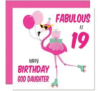 19th God Daughter Birthday Card - Fabulous Flamingo - Pink Cute God-Daughters Birthday Card for 19 Year old teenage Kids nineteen, nineteenth