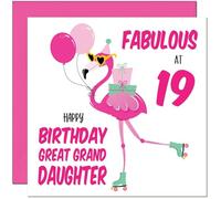 19th Great Granddaughter Birthday Card - Fabulous Flamingo - Cute Great Granddaughter Birthday Card for 19 Year old teenage Kids nineteen, nineteenth