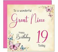 19th Great Niece Birthday Card - Beautiful Butterfly Floral Great Nieces Birthday Card for 19 Year old teenage Kids nineteen, nineteenth