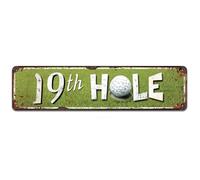 19th Hole Novelty Metal Tin Signs, Funny Sports Man Cave Bar Street Sign 16" x 4", Golf Theme Home Decor