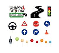19x Driver License Cake Topper New Driver Cake Decorations Set with Steering Wheel Car Key for Learner Driver Party Photo Background