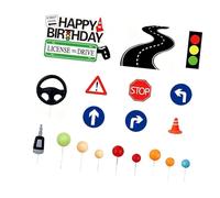 19x Driver License Cake Topper Set with Steering Wheel Scene Cupcake Toppers Learner Driver Gifts Party Decorations