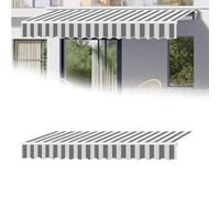 19x10ft Outdoor Waterproof Grey Striped Patio Awning Canopy UV Protection Fabric Top Cover for Home & Commercial Use with Front Valance Sunshade & Weather Resistance