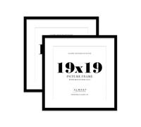 19x19 Black Picture Frame with Mount for 17x17 Photos, Prints - Modern Square Wall Frame, Set of 2