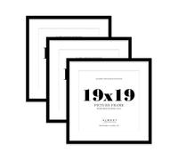 19x19 Black Picture Frame with Mount for 17x17 Photos, Prints - Modern Square Wall Frame, Set of 3