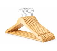 1ABOVE 10 Pack Grade-A Natural Wooden Coat Hangers with Non-Slip Trouser Bar & Shoulder Notches - Heavy-Duty Strong Wood Clothes Hangers for Suits, Jackets, Dresses & Pants