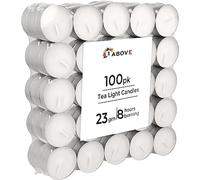 1ABOVE 100 Pack 8 Hour Long Burning Unscented Tea Light Candles, Long Lasting, Cotton Wicks Ideal for Weddings, Birthdays, Parties, Restaurants, Massage Parlors, Spa
