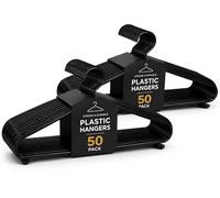 1ABOVE 100 pack Black Plastic Coat Hangers Pack - Heavy Duty Clothes Hangers with Trouser Bar & Clips, Anti-Slip Design for Suits, Shirts, Pants & Dresses, Space Saving Closet Hangers, 37 x 21 cm