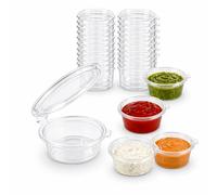 1ABOVE 100 Pack Clear Plastic Sauce Pots with Hinged Lids - Small Disposable Deli Containers for Takeaway, Chutney, Ketchup, Sauces & Dressings (1oz-100 pack)