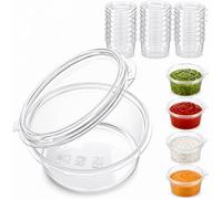 1ABOVE 100 Pack Clear Plastic Sauce Pots with Hinged Lids - Small Disposable Deli Containers for Takeaway, Chutney, Ketchup, Sauces & Dressings (100, 2oz)