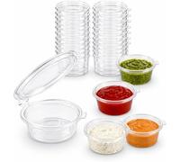1ABOVE 100 Pack Clear Plastic Sauce Pots with Hinged Lids - Small Disposable Deli Containers for Takeaway, Chutney, Ketchup, Sauces & Dressings (100, 1oz)