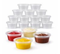 1ABOVE 100 x 2oz Plastic Sauce Containers with Lids - Small Round Takeaway Pots for Dips, Sauces & Salad Dressings - Ideal for Catering & Food Delivery (2, ounces)