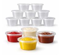 1ABOVE 100 x 4oz Plastic Sauce Containers with Lids - Small Round Takeaway Pots for Dips, Sauces & Salad Dressings - Ideal for Catering & Food Delivery (4, ounces)