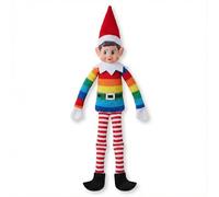 1ABOVE 12Inch Long Leg Soft Body Vinyl Face Elf with Hat, Adorable elf plush sits and watches over your home at Christmas time- Rainbow Design