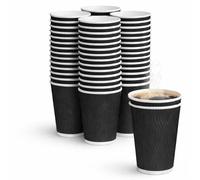 1ABOVE 12oz Black Ripple Wall Paper Cups - 50 Pack 3-Ply Insulated Disposable Coffee Cups for Hot Drinks, Tea, Cappuccino & Latte