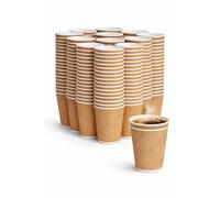 1ABOVE 12oz Brown Ripple Wall Paper Cups - 100 Pack 3-Ply Insulated Disposable Coffee Cups for Hot Drinks, Tea, Cappuccino & Latte