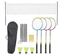 1Above 2 to 4 Players Badminton Set, include 4 Racquets, 3 Shuttlecocks 1 Net, 6 Net Poles, 2 Net Ropes, 4 Peg and 1 Carrying Bag, Lightweight & Sturdy for Kids and Adult (1)