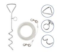 1Above_20ft(6m) heavy duty Dog stake and tie out cable with 16 Inch spiral ground stake Puppy pet Outdoor Tie Out Lead Leas
