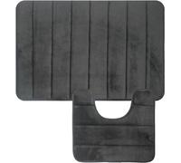 1ABOVE 2Pc Non-Slip Bath Mat Set, Ultra Soft Memory Foam, Machine Washable Mat for Bathrooms Quick Dry Polyester Fiber Toilet Shower Pedestal Mat with Water Absorbent (DARK GREY)