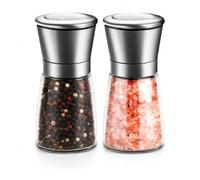 1Above 2pk Stainless Steel Salt & Pepper Mills, Refillable and Adjustable Coarseness Manual Pepper Mill, Professional Grinder for Spices and Seeds, Fits in Home, Kitchen, Outdoor-5.5 x 2.5 (A)