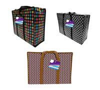 1ABOVE 3 Pack Deluxe Shopping Bag Laundry, Shopping, Storage, Reusable Store, Cloth, Moving, Waterproof, Handles and Zipper Bags (XL (60X45X20CM))