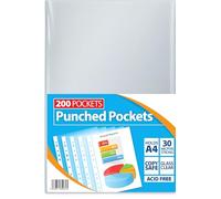 1ABOVE 30 Micron 100Pack A4 Glass Clear Plastic Wallets Punched Poly Pocket Paper Document Files (200)