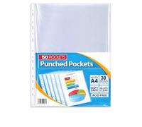 1ABOVE 30 Micron 100Pack A4 Glass Clear Plastic Wallets Punched Poly Pocket Paper Document Files (50)