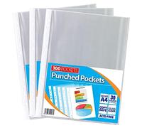 1ABOVE 30 Micron 300Pack A4 Glass Clear Plastic Wallets Punched Poly Pocket Paper Document Files (3)