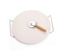 1ABOVE 33cm Round Pizza Stone Set with Pizza Cutter Wire Rack & Handle Multipurpose Grilling Stone Perfect for Food Grade Baking Stone for Pizza and Bread, Outdoor Pizza Accessories for Grilling (A)