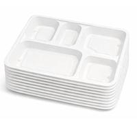 1ABOVE 5-Compartment Bagasse Food Trays - 25 Pack | Disposable Sugarcane Fibre Dinner Plates | 100% Biodegradable & Compostable, Eco-Friendly