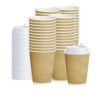 1ABOVE 50 Pack 8oz Double Kraft Disposable Paper Cups for Tea, Coffee, Cappuccino Hot Drinks with Lids (Brown)