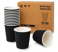 1ABOVE 500 x 12oz Black Ripple Paper Coffee Cups - Strong 3-Ply Insulated Disposable Hot Cups, Leak-Proof, Recyclable & Eco-Friendly, Ideal for Coffee, Tea, Hot Chocolate & Takeaway Drinks