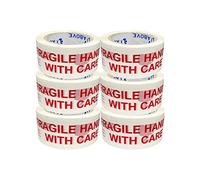 1ABOVE | 6 Rolls Fragile Tape for Packing 48mm x 66m |Premium Quality Tape |Heavy Duty|Deal for Moving Home|Box Tape