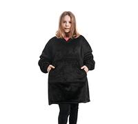 1ABOVE 75cm Oversized Sherpa Hoodie Ultra Soft Sherpa Hooded Super Soft Warm Comfortable Sweatshirt Fleece Warm Cosy Comfy Oversized Hoodie for Children Blanket with Sleeves and Pocket (BLACK)