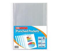 1ABOVE A4 Clear Plastic Wallets - 200 Pack, 30 Micron Glass Clear Punched Poly Pockets for Documents, Paper Files & Sheet Protectors