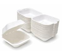 1ABOVE Bagasse Clamshell Takeaway Boxes 6×6 Inch - Pack of 50 | Biodegradable, Compostable Disposable Food Containers