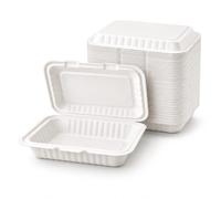 1ABOVE Bagasse Clamshell Takeaway Boxes 6×6 Inch - Pack of 50 | Biodegradable, Compostable Disposable Food Containers