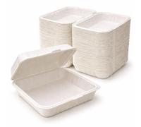 1ABOVE Bagasse Clamshell Takeaway Boxes 9×9 Inch - Pack of 50 | Biodegradable, Compostable Disposable Food Containers