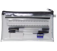 1ABOVE Clear Pencil Case Set with Stationery, 20 x 10 cm, School Supplies with Ruler, Pens, Pencil, Sharpner and Eraser
