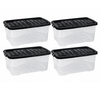 1ABOVE Clear Plastic Storage Boxes with Lids - 4 x 42L Stackable Storage Containers with Secure Clip-On Black Lid - Large Multi-Purpose Organiser Boxes for Home, Office & Garage Storage Solutions