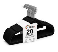 1ABOVE Premium Quality 20 pack Non-Slip Velvet Hangers (44cm) Heavy Duty Velvet Suit Hangers with Tie Bar, 360° Swivel Hooks - Space saving, sturdy to hold Jacket, Jumper & Pullover(Set of 20-BLACK)