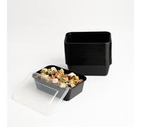 1ABOVE Secure Pack 50 x Microwave Black Plastic Food Takeaway Heavy Duty Containers with Clear Lids, Freezer & Dish Washer Safe (1000ML)